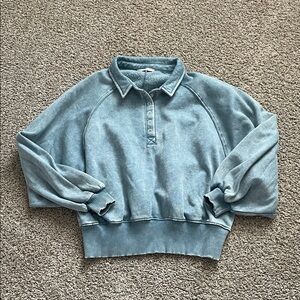 Zenana Outfitters Denim Blue Collared Sweatshirt